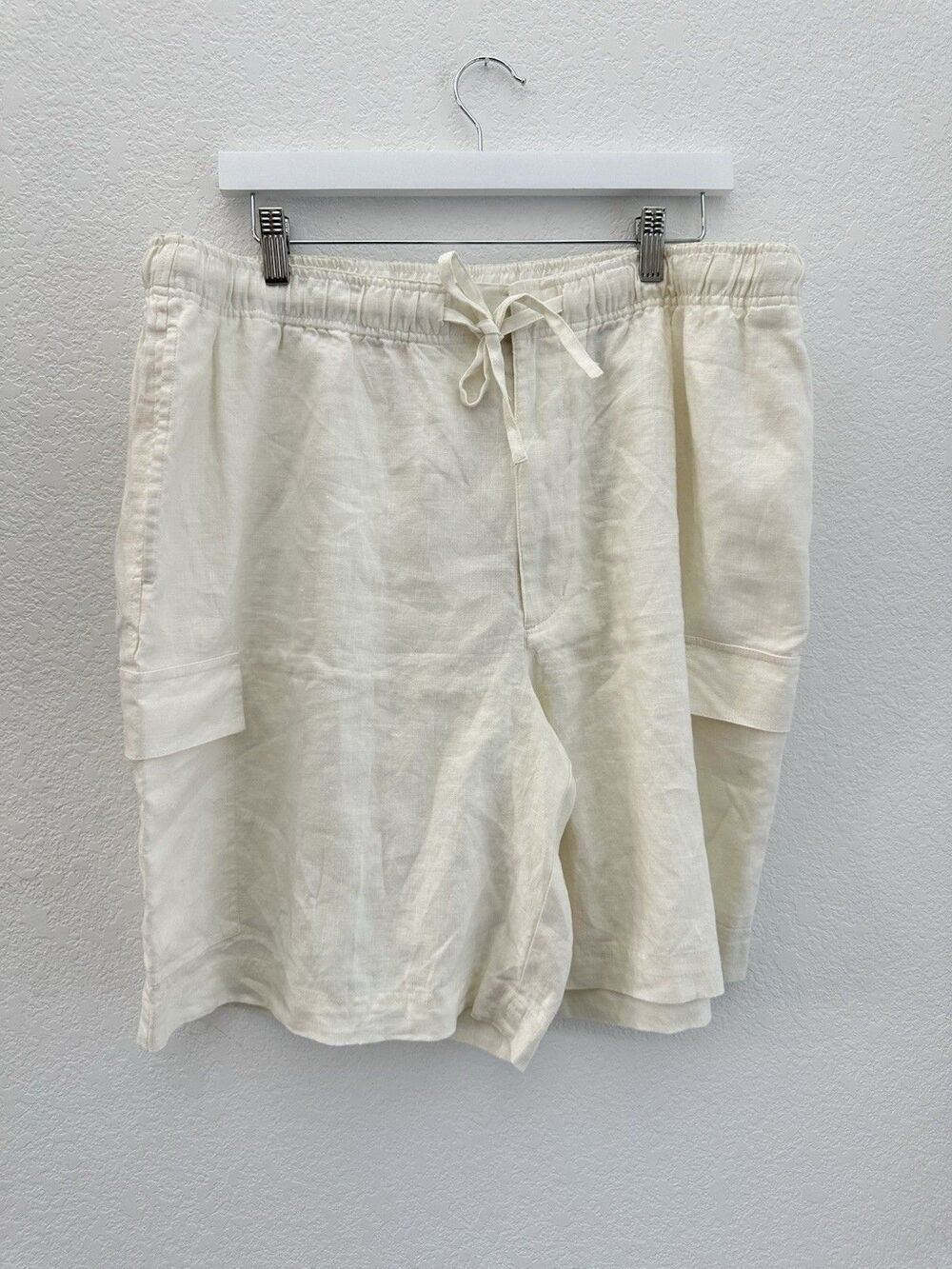 Grant Thomas 100% Linen Cargo Shorts Mens XXL Off White Cream Drawstring - Picture 2 of 9
